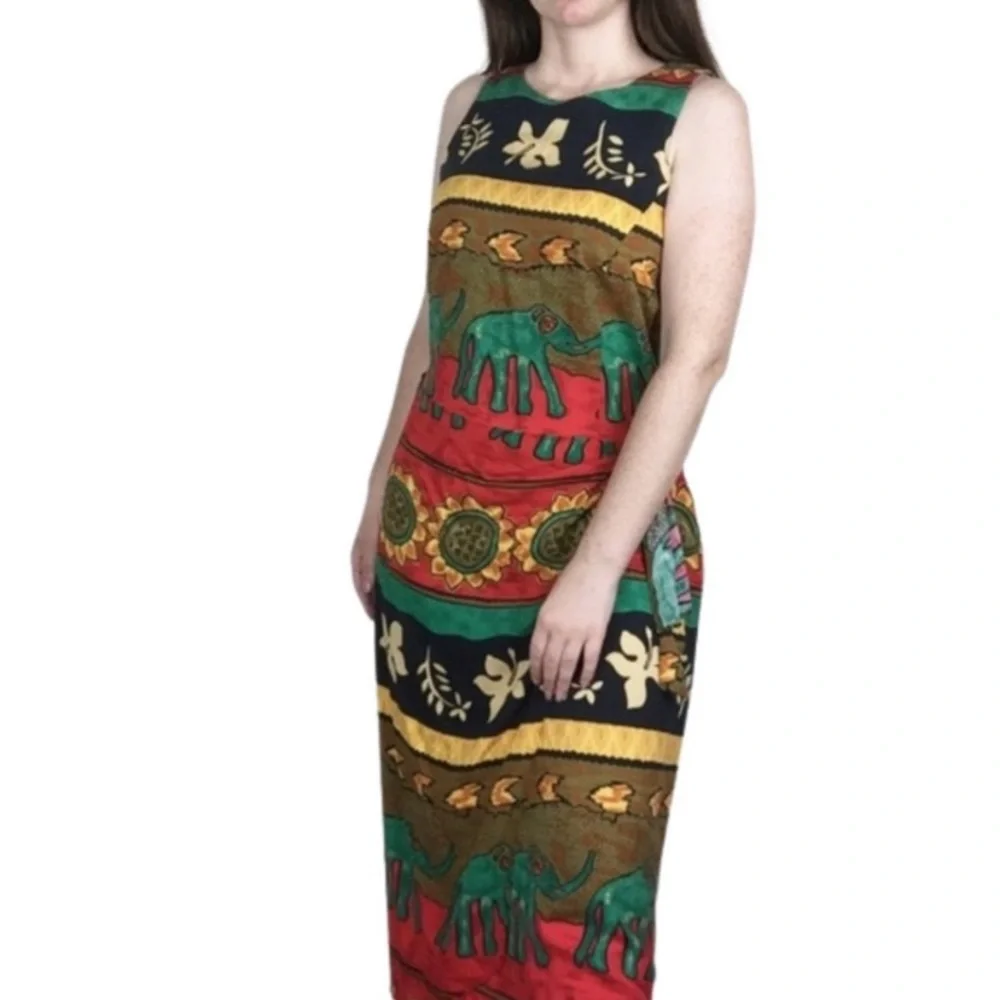 Vintage African inspired faux wrap rayon maxi dress size 8 African safari